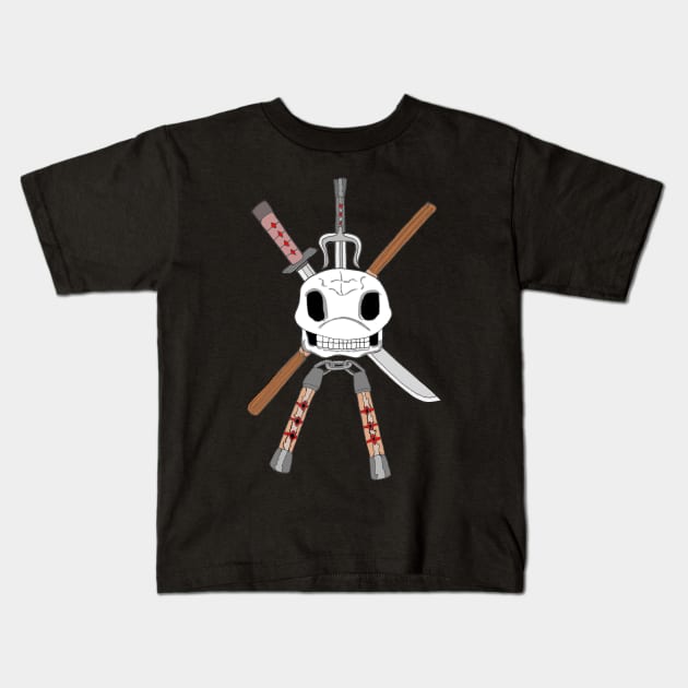 Turtle Skull with Ninja Weapons Kids T-Shirt by Joseph Baker